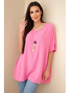 Halenka oversize s přívěskem růžová