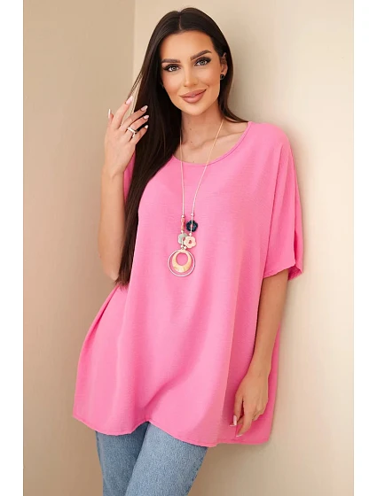 Halenka oversize s přívěskem růžová Halenka oversize s přívěskem růžová