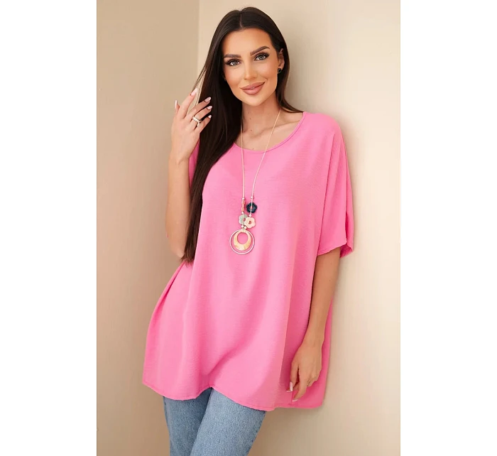 Halenka oversize s přívěskem růžová Halenka oversize s přívěskem růžová