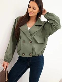 Dámská jarní krátká bunda s límcem a knoflíky khaki