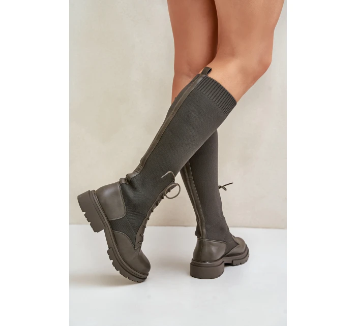 Návratové kozačky se svrškem z punčochy Ciemnozielone Iranel