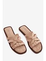 Dámské ploché nazouváky s pásky a imitací semiše béžové Calvia