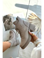 Dámské boty Vinceza – béžové, kožené, s blokovým podpatkem