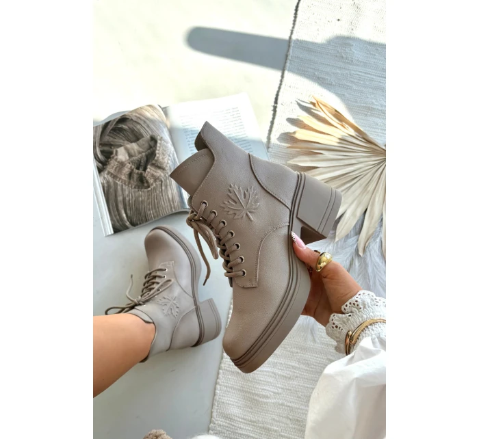 Dámské boty Vinceza – béžové, kožené, s blokovým podpatkem