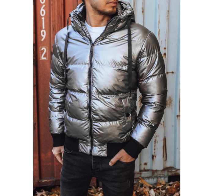 Pánská zimní bunda s kapucí ve stříbrné barvě FashionStreet TX3948 Pánská zimní bunda s kapucí ve stříbrné barvě FashionStreet TX3948