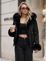 Dámská krátká zimní bunda s kožešinou, černá, FashionStreet TY5996
