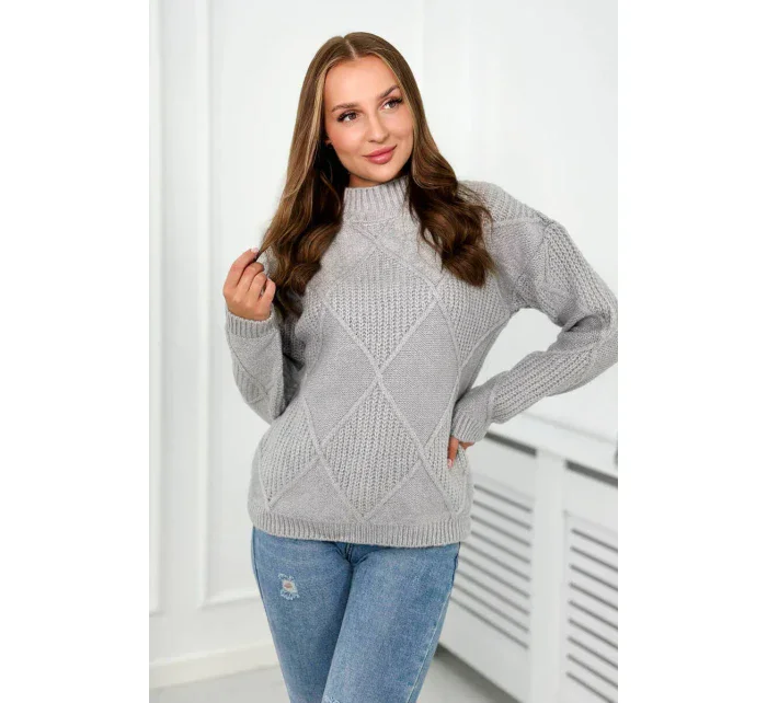 Svetr přes hlavu v šedý model 18966186 - K-Fashion Svetr přes hlavu v šedý model 18966186 - K-Fashion