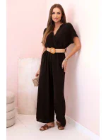 Kombinéza s ozdobným páskem v pase hnědý Kombinéza s ozdobným páskem v pase hnědý