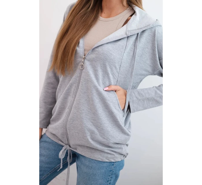 Dámská mikina s kapucí a šňůrkou dole šedá