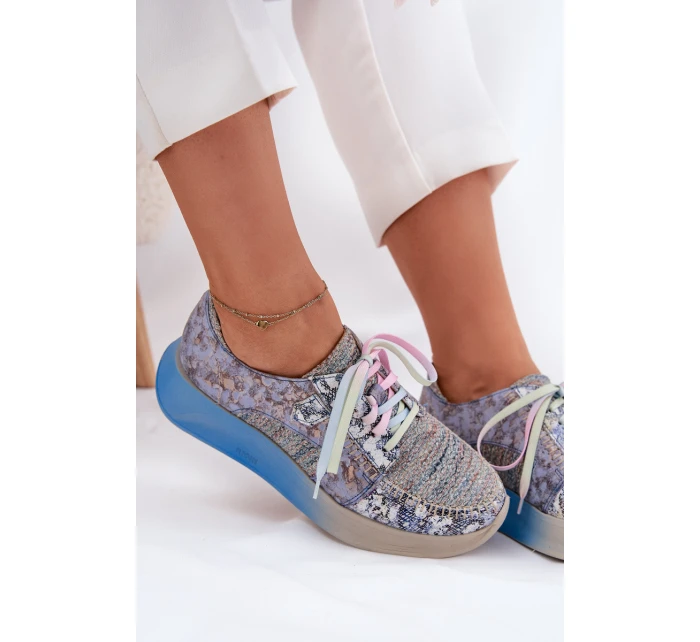 Dámské Kožené Polobotky Sneaker na Platformě Maciejka 06776A-06 Modré
