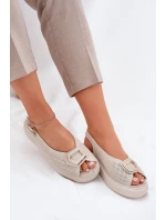 Dámské Kožené Sandály S Dekorací S.Barski LR51-786 Béžové Dámské Kožené Sandály S Dekorací S.Barski LR51-786 Béžové