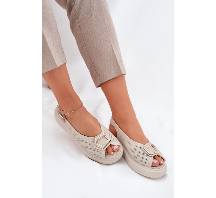 Dámské Kožené Sandály S Dekorací S.Barski LR51-786 Béžové Dámské Kožené Sandály S Dekorací S.Barski LR51-786 Béžové