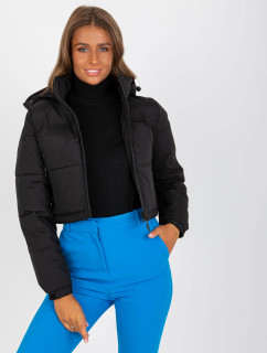 Černá krátká zimní bunda s kapucí