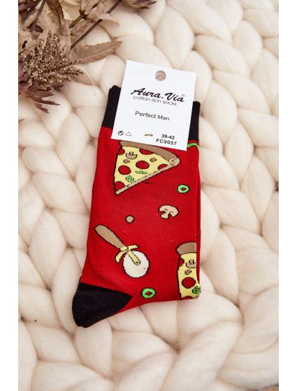Pánské ponožky s pizza vzory červené