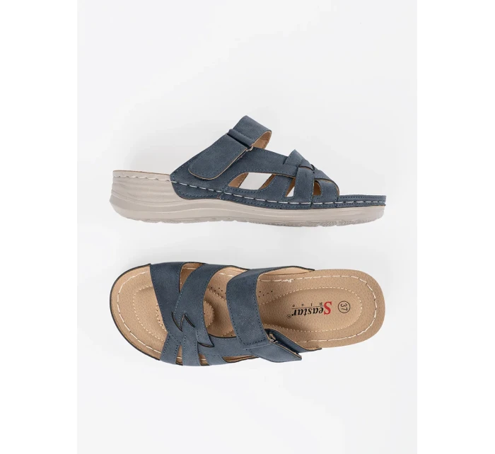 Komfortní  nazouváky dámské modré na plochém podpatku