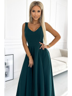 CINDY - Elegantní dlouhé zelené dámské šaty s výstřihem 246-5