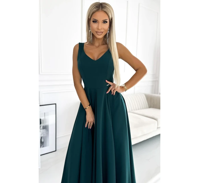 246-5 CINDY dlouhé elegantní šaty s výstřihem - ZELENÉ