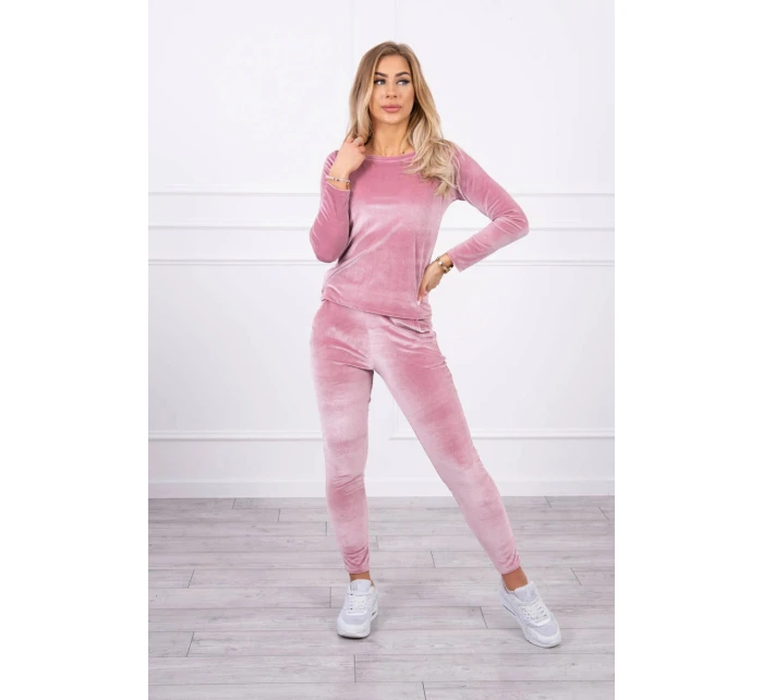 Velurová souprava se záhybem vzadu tmavě pudrově růžová