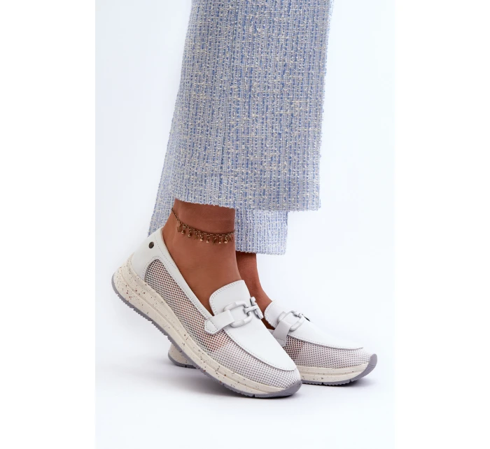 Dámské kožené mokasíny D&A model 21660244 Bílé - S.Barski