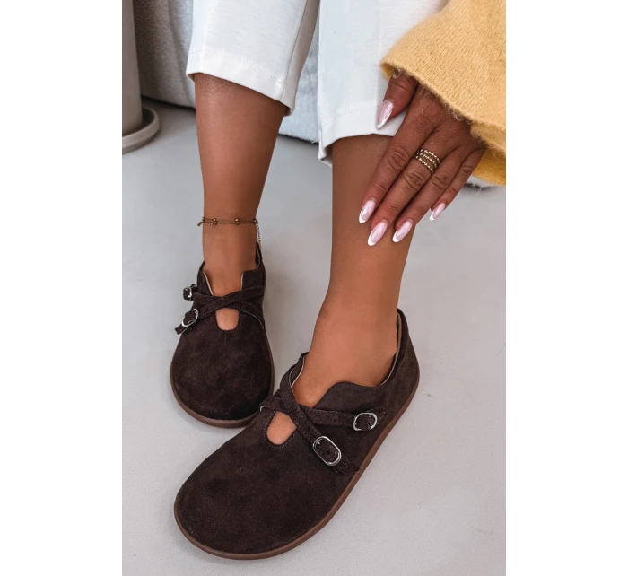 Kožené semišové dámské polobotky s pásky Zazoo N1271 čokoládové