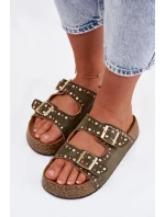 Dámské pantofle se zlatými sponami a knoflíky tmavě zelené Tervina