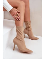 Materiálové Kotníkové Boty Na Jehlovém Podpatku Tmavě Béžové Amune Materiálové Kotníkové Boty Na Jehlovém Podpatku Tmavě Béžové Amune
