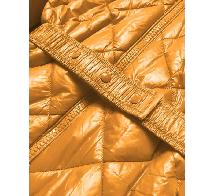 Žlutá lesklá zimní bunda s mechovitou kožešinou podšívkou (w756)