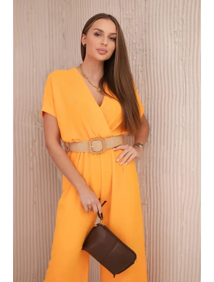 Kombinéza s ozdobným páskem v pase pomeranč Kombinéza s ozdobným páskem v pase pomeranč