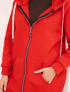 Zateplená dámská mikina s kapucí a zipem červená