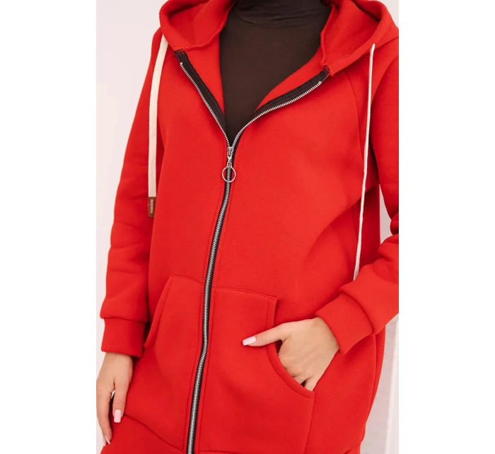 Zateplená dámská mikina s kapucí a zipem červená Zateplená dámská mikina s kapucí a zipem červená