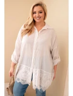 Dámská košile Plus Size bavlněná opraná s krajkovým zakončením béžová Dámská košile Plus Size bavlněná opraná s krajkovým zakončením béžová