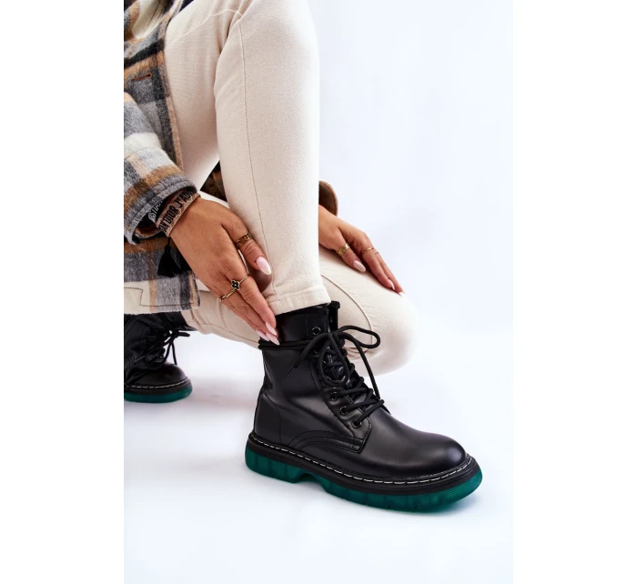 Dámské šněrovací boty se zelenou podrážkou černá model 21605506 - EVENTO