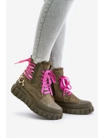 Dámské botky na platformě s ozdobným šněrováním leopardí zelené model 21673085 - EVENTO