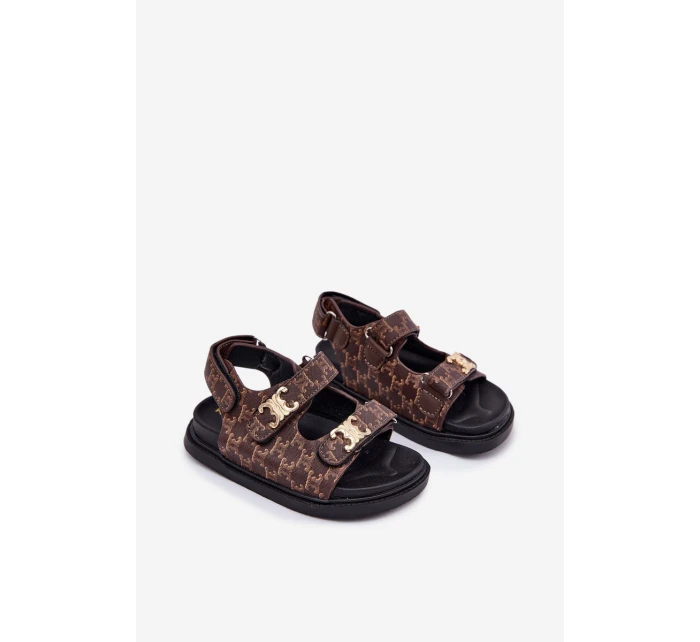 Dětské Sandály Na Suchý Zip Se Zlatými Detaily Hnědé Cavina Dětské Sandály Na Suchý Zip Se Zlatými Detaily Hnědé Cavina