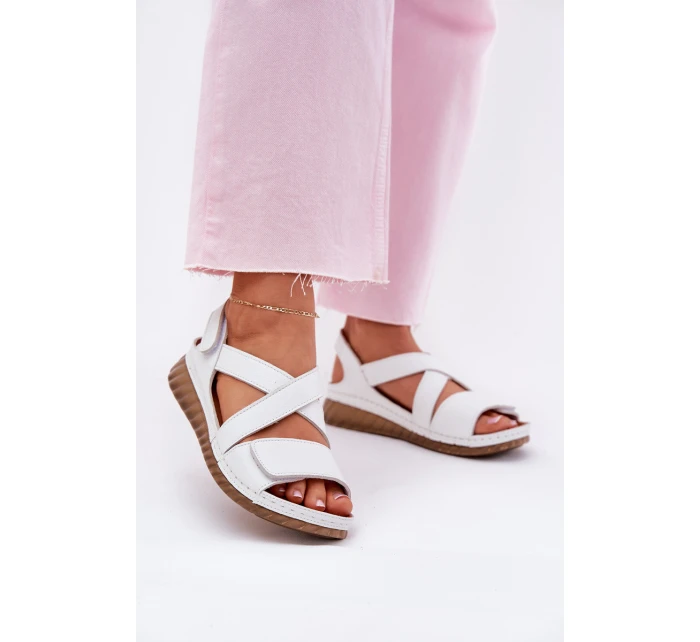 Dámské Kožené Sandály Na Suchý Zip model 21702019 Bílé - Maciejka