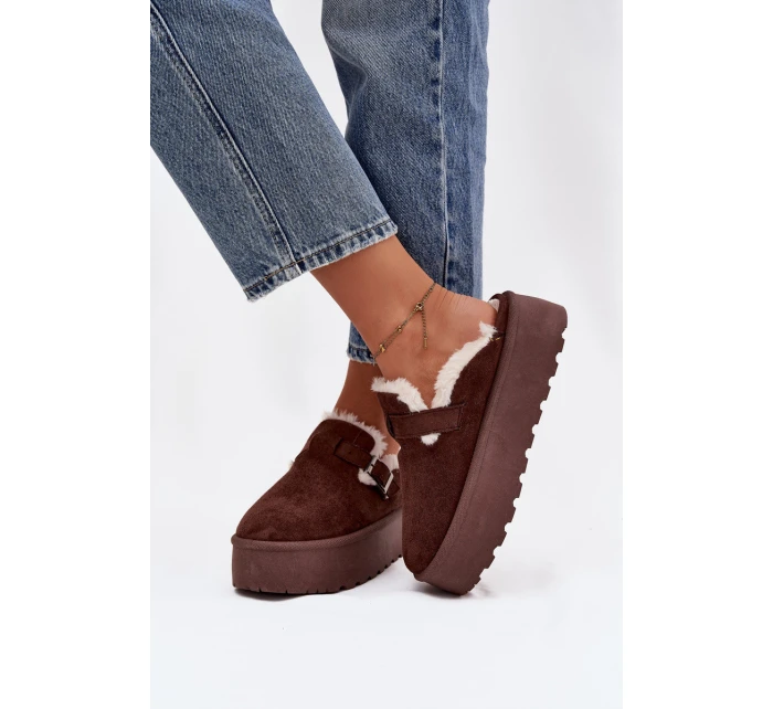 Sněhule S Kožešinou A Přezkou Na Platformě Čokoládové model 21757740 - Boto