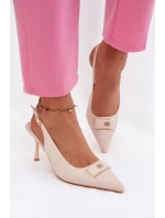 Dámské Sandály na Podpatku S Dekorativním Detalem Světle Béžové model 21937390 - Boto Dámské Sandály na Podpatku S Dekorativním Detalem Světle Béžové model 21937390 - Boto