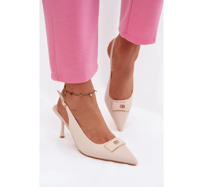 Dámské Sandály na Podpatku S Dekorativním Detalem Světle Béžové model 21937390 - Boto Dámské Sandály na Podpatku S Dekorativním Detalem Světle Béžové model 21937390 - Boto