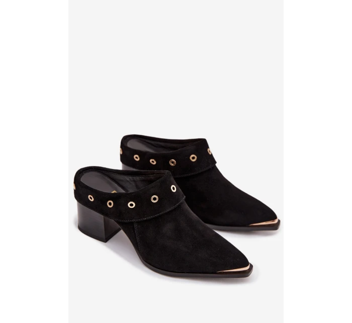 Semišové dámské kožené boty na podpatku D&A model 22031846 Černé - S.Barski