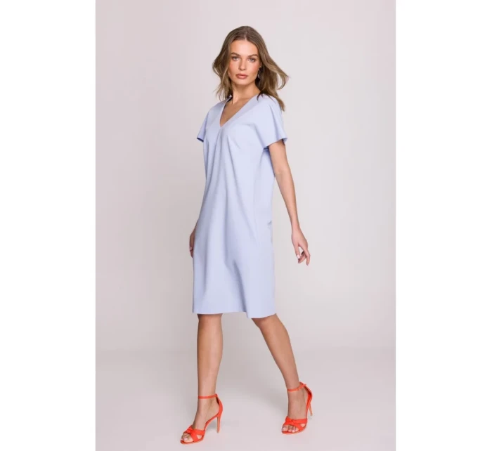 S392 Šaty uvolněného střihu s výstřihem do V - světle modré S392 Šaty uvolněného střihu s výstřihem do V - světle modré