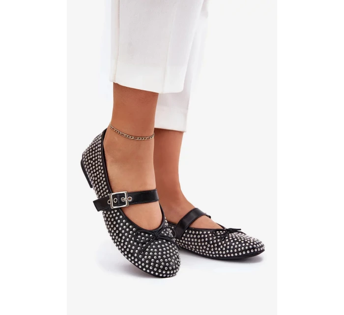 Dámské zdobené baleríny s kokardkou a páskem Zdivisa – černé