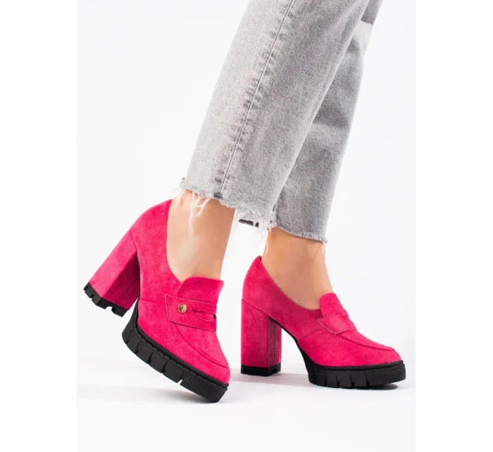 Trendy dámské  polobotky růžové na širokém podpatku