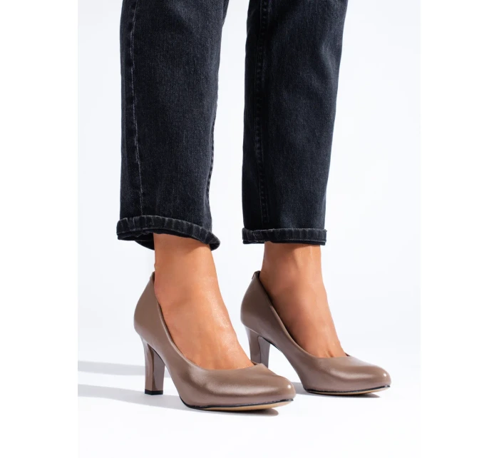 Originální lodičky dámské hnědé na širokém podpatku Originální lodičky dámské hnědé na širokém podpatku