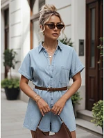 Krátká dámská kombinéza z tenké džínoviny s páskem FashionStreet EY2684