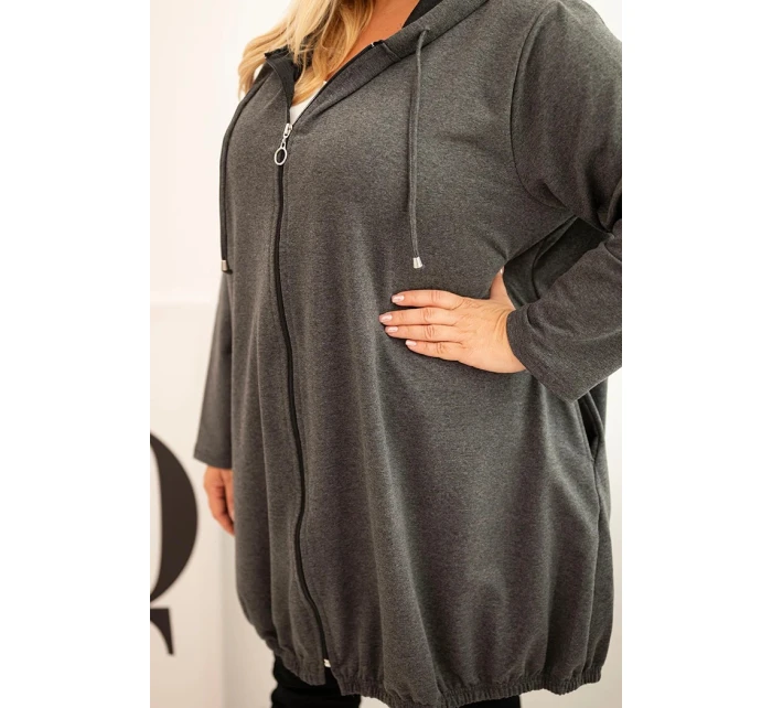 Dámská mikina Plus Size s kapucí a zipem grafitová
