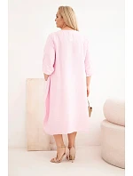 Dámské šaty Plus Size z viskózy s kapsami a krátkým rukávem bonbónově růžová Dámské šaty Plus Size z viskózy s kapsami a krátkým rukávem bonbónově růžová