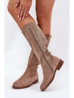 Kozačky Na Plochém Podpatku S Vzorem Béžové model 21685061 - S.Barski