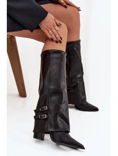 Dámské Kozačky Na Podpatku  Pásky S Přezkami Černé model 21747664 - Boto