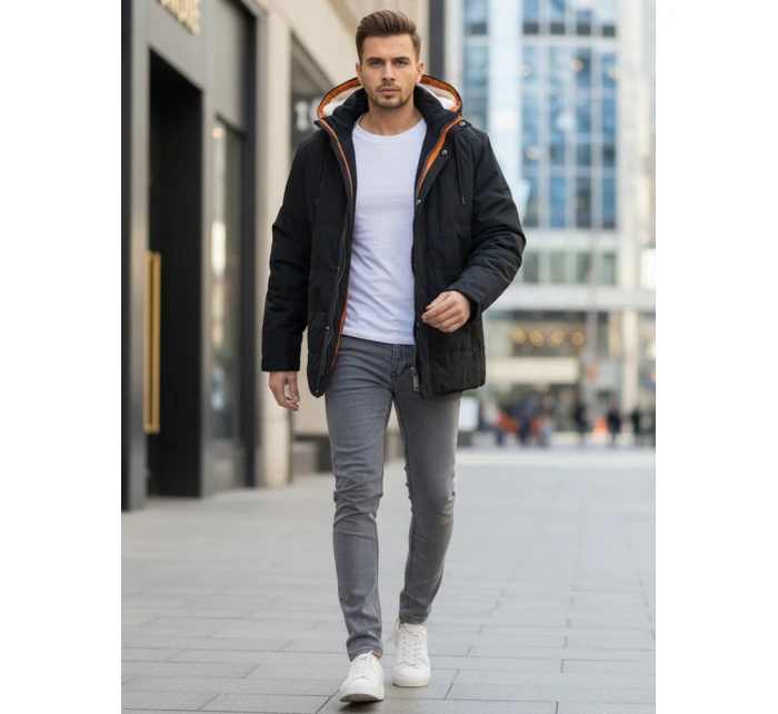 Pánská zimní bunda s kapucí černá FashionStreet TX4992 Pánská zimní bunda s kapucí černá FashionStreet TX4992