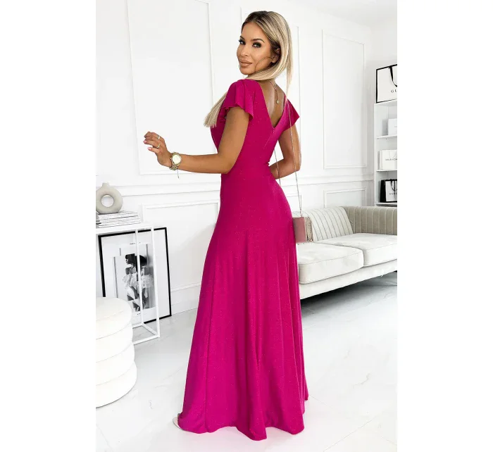 411-5 CRYSTAL třpytivé dlouhé šaty s výstřihem - FUSSION